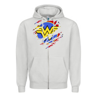 Dove Grey tear off wonder woman shield Zipper Hoodie - artisFamous