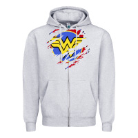Heather Grey tear off wonder woman shield Zipper Hoodie - artisFamous