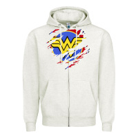 Oatmeal Heather tear off wonder woman shield Zipper Hoodie - artisFamous