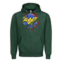 Sports Green tear off wonder woman shield Zipper Hoodie - artisFamous