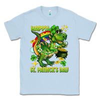 Dusty Blue Happy St. Patrick's Day T-rex Classic Tee - CowGirlArtShop