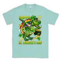 Seafoam Happy St. Patrick's Day T-rex Classic Tee - CowGirlArtShop