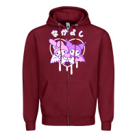 Burgundy melody and kuromi heart Zipper Hoodie - artisFamous