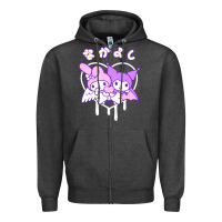 Charcoal Heather melody and kuromi heart Zipper Hoodie - artisFamous