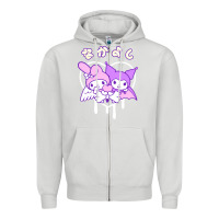 Dove Grey melody and kuromi heart Zipper Hoodie - artisFamous