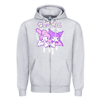 Heather Grey melody and kuromi heart Zipper Hoodie - artisFamous