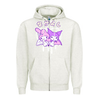 Oatmeal Heather melody and kuromi heart Zipper Hoodie - artisFamous