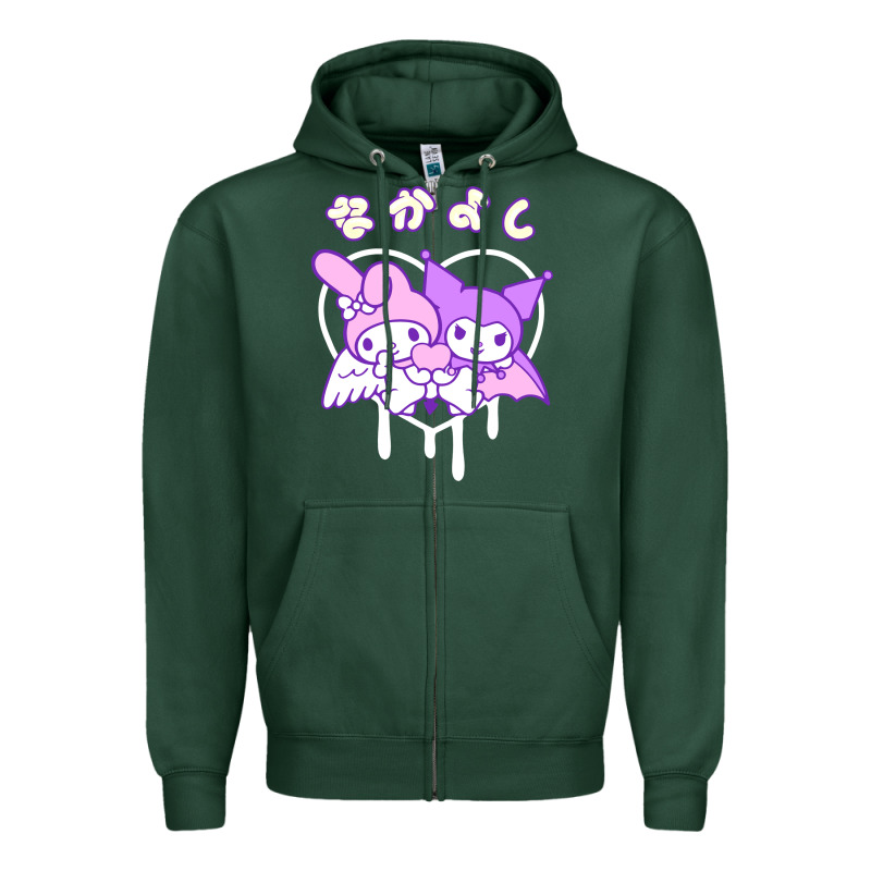 Melody And Kuromi Heart Zipper Hoodie by artisFamous | Teevron