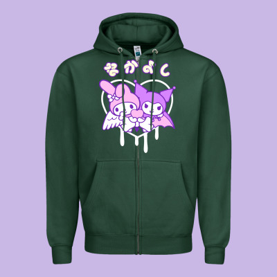 Melody And Kuromi Heart Zipper Hoodie Designed By Artisfamous