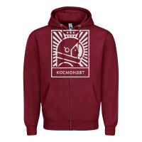 Burgundy cosmonaut – retro soviet space race Zipper Hoodie - artisFamous