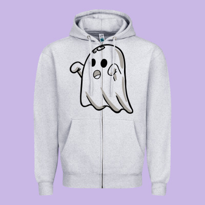 Ghost Zipper Hoodie Designed By Artisfamous