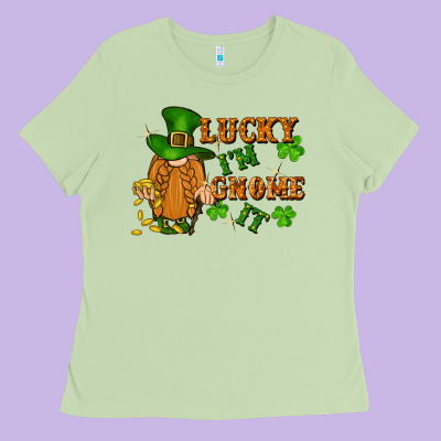 Lucky I'm Gnome It St. Patricks Day Ladies Tee Designed By Fadigitalartstudio