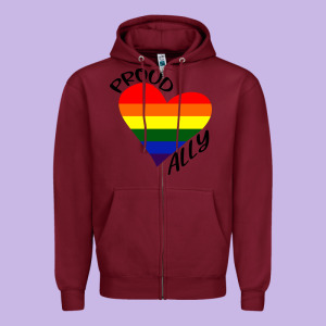 Proud Ally Lgbt Heart Gay Pride Month Zipper Hoodie Designed By Artisfamous