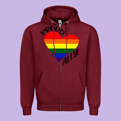 Proud Ally Lgbt Heart Gay Pride Month Zipper Hoodie Designed By Artisfamous