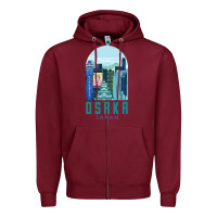 Burgundy Osaka Japan Zipper Hoodie - artisFamous