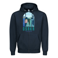Navy Osaka Japan Zipper Hoodie - artisFamous