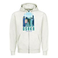 Oatmeal Heather Osaka Japan Zipper Hoodie - artisFamous