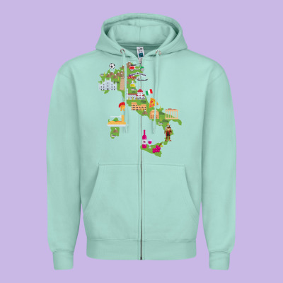 Italy Map Zipper Hoodie Designed By Artisfamous