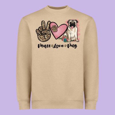 Peace Love Pug Heavyweight Sweatshirt Designed By Jahusdesignshop