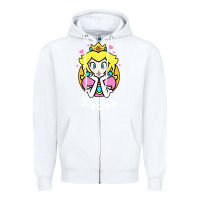 White peach graphic Zipper Hoodie - artisFamous