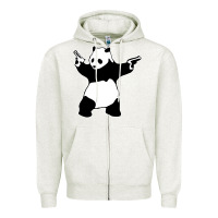 Oatmeal Heather banksy panda Zipper Hoodie - artisFamous