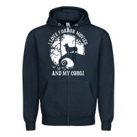 Navy i love horror movies and my corgi funny corgi Zipper Hoodie - artisFamous