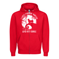 Red i love horror movies and my corgi funny corgi Zipper Hoodie - artisFamous