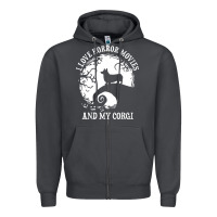 Smoke i love horror movies and my corgi funny corgi Zipper Hoodie - artisFamous