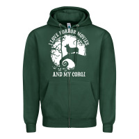 Sports Green i love horror movies and my corgi funny corgi Zipper Hoodie - artisFamous