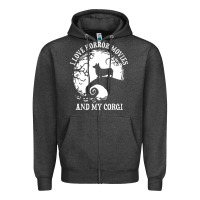 Charcoal Heather i love horror movies and my corgi funny corgi Zipper Hoodie - artisFamous
