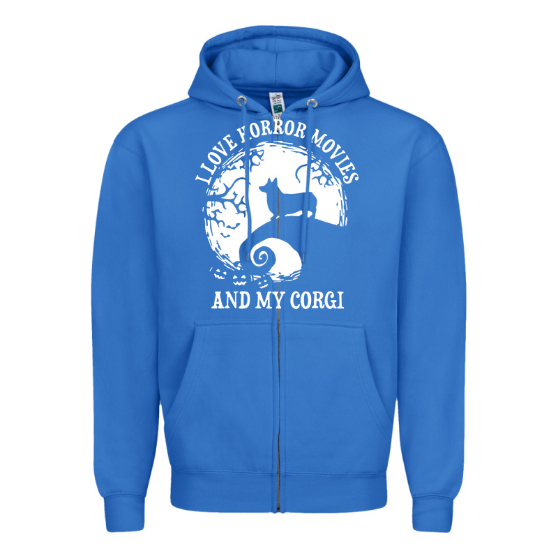 I Love Horror Movies And My Corgi Funny Corgi Zipper Hoodie by artisFamous | Teevron