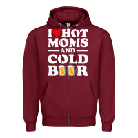 Burgundy i love heart hot moms cold beer funny adult drinking joke Zipper Hoodie - artisFamous