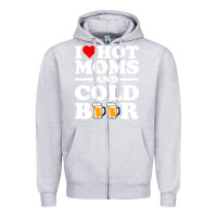 Heather Grey i love heart hot moms cold beer funny adult drinking joke Zipper Hoodie - artisFamous