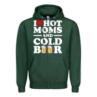 Sports Green i love heart hot moms cold beer funny adult drinking joke Zipper Hoodie - artisFamous