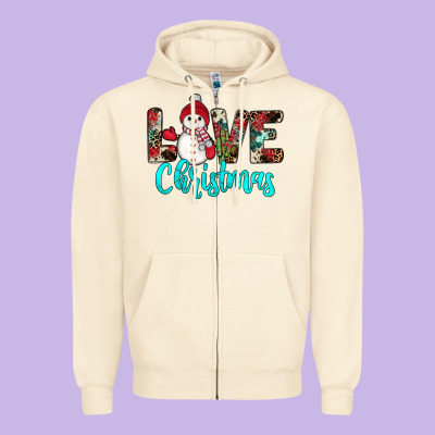 Love Christmas Snowman Zipper Hoodie Designed By Jahusdesignshop