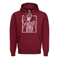Burgundy distressed skeleton vintage smiling skull drinking coffee Zipper Hoodie - artisFamous