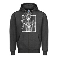 Charcoal Heather distressed skeleton vintage smiling skull drinking coffee Zipper Hoodie - artisFamous