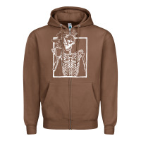 Chestnut distressed skeleton vintage smiling skull drinking coffee Zipper Hoodie - artisFamous