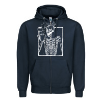 Navy distressed skeleton vintage smiling skull drinking coffee Zipper Hoodie - artisFamous