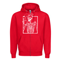 Red distressed skeleton vintage smiling skull drinking coffee Zipper Hoodie - artisFamous