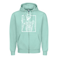 Seafoam distressed skeleton vintage smiling skull drinking coffee Zipper Hoodie - artisFamous