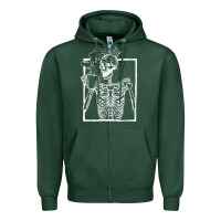 Sports Green distressed skeleton vintage smiling skull drinking coffee Zipper Hoodie - artisFamous