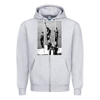 Heather Grey black power black fist 1968 olympics Zipper Hoodie - artisFamous