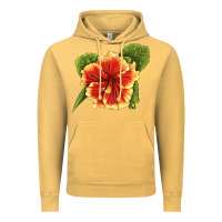 Vintage Mustard Hawaiian Hibiscus Flower Illustrations Vintage Hoodie - LillyAllenDesigns