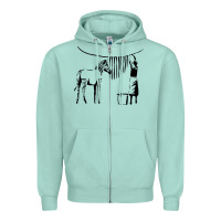 Seafoam Banksy Zebra Zipper Hoodie - artisFamous