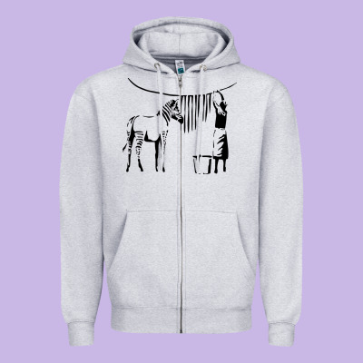 Banksy Zebra Zipper Hoodie Designed By Artisfamous