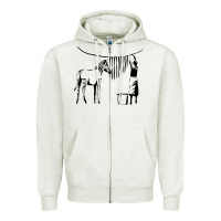 Oatmeal Heather Banksy Zebra Zipper Hoodie - artisFamous