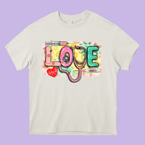 Love Nursing Leopard Heavy Core Tee Designed By Cowgirlartshop