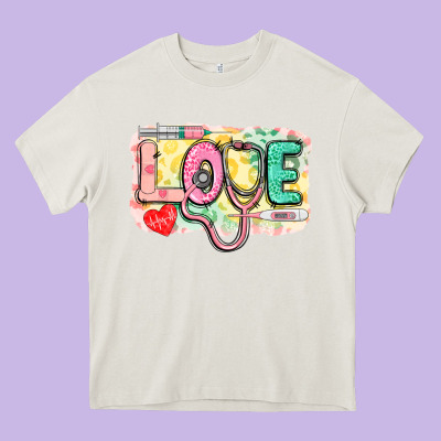 Love Nursing Leopard Heavy Core Tee Designed By Cowgirlartshop