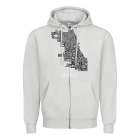Dove Grey chicago typography neighborhood map Zipper Hoodie - artisFamous